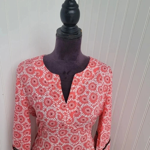 Garden Freak Rare Grow a Pear Coral Pink Black Pom Floral Dress Funky Bright L - Picture 6 of 11